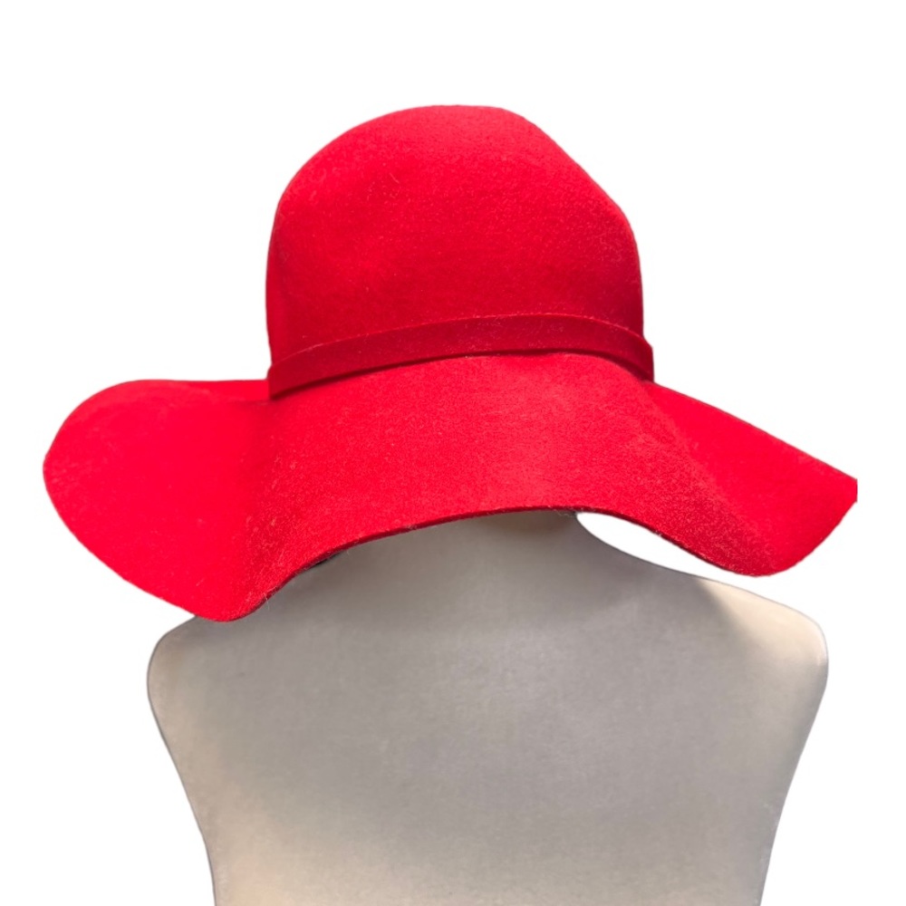 Scala Red Wool Felt Wide Brim Floppy Hat Boho 70s Sun Hat Women's One Size